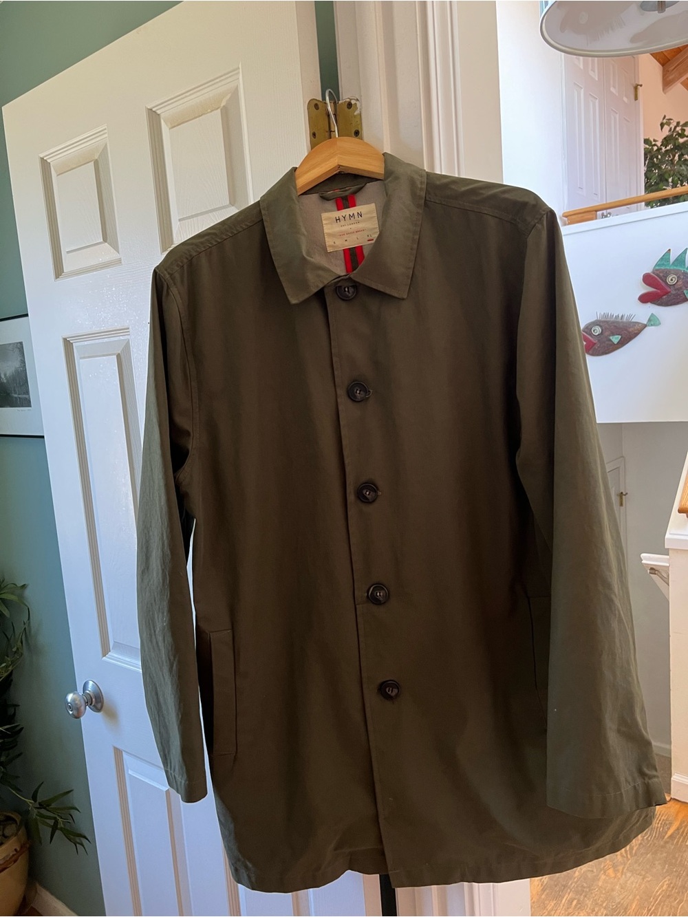 Olive Green Men's Trench Coat - Classic Button Front
